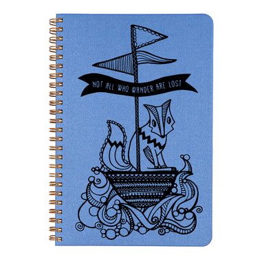 Make My Notebook Not All Who Wander Spiral Bound Notebook- ocean blue cover.
