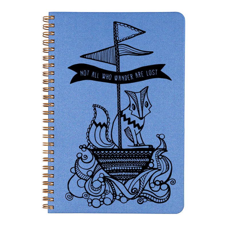 Make My Notebook Not All Who Wander Spiral Bound Notebook- ocean blue cover.