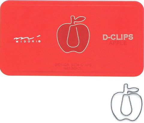 Enjoy these fun Midori D-Clips in the shape of an apple.  Box contains 30 clips in a single design. 