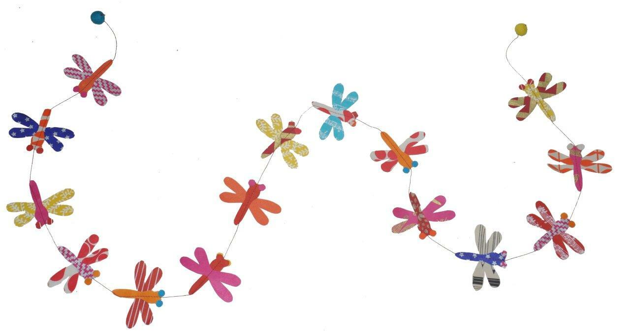 Sustainably made Lokta paper garland- colorful dragonflies. 