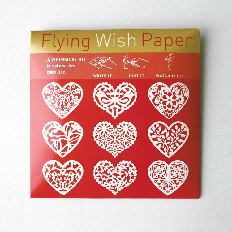 The Flying Wish Paper- Sacred Hearts measures five by five inches. 