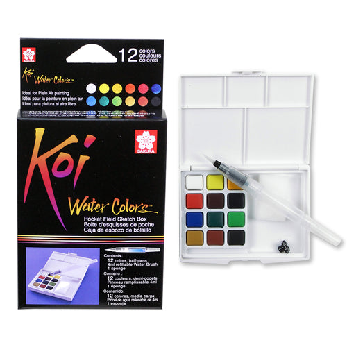Koi Watercolor Pocket Field Sketch Travel Kit- 12 Half Pans and