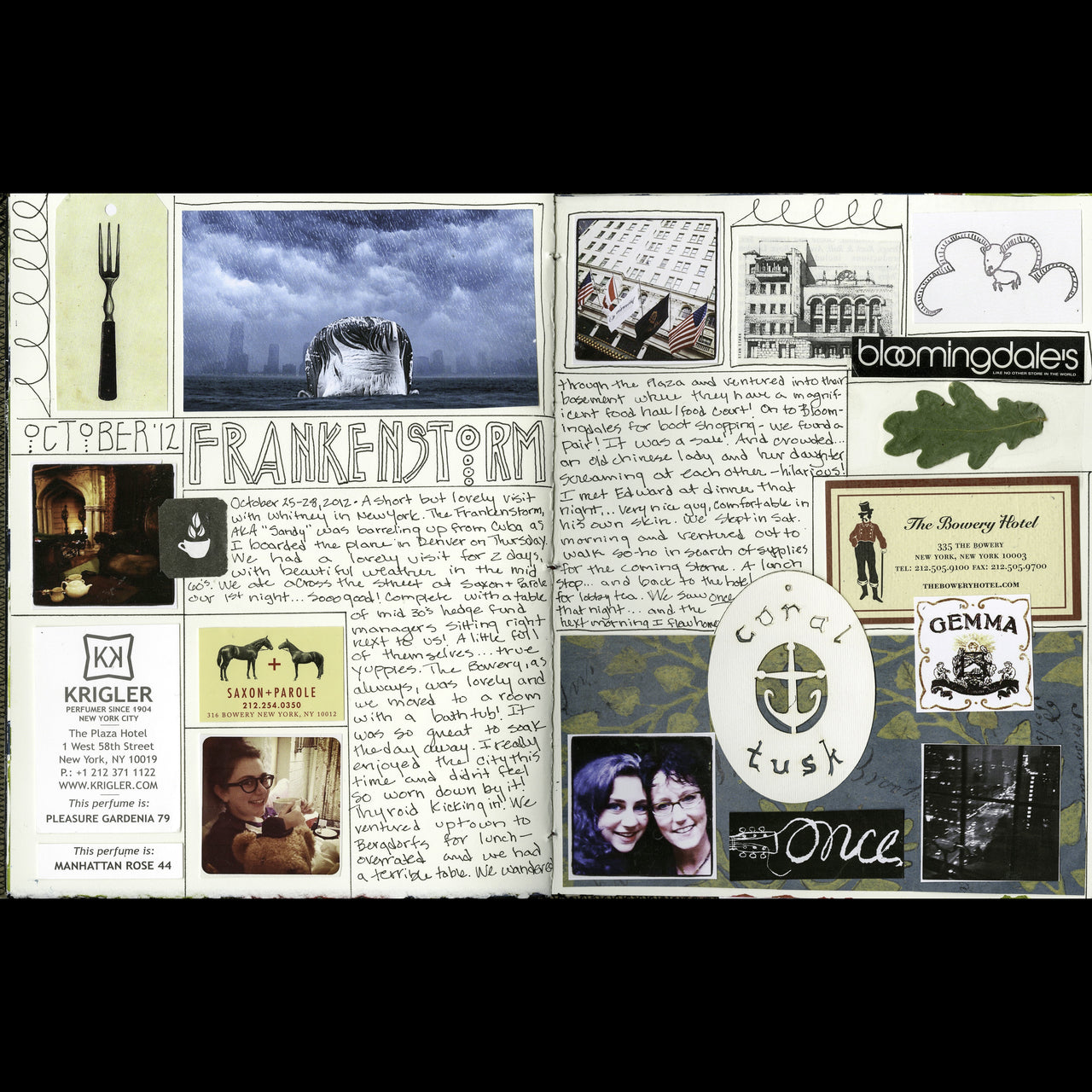 Travel Journaling, A-Z Class page detail with photos, writing, and drawings