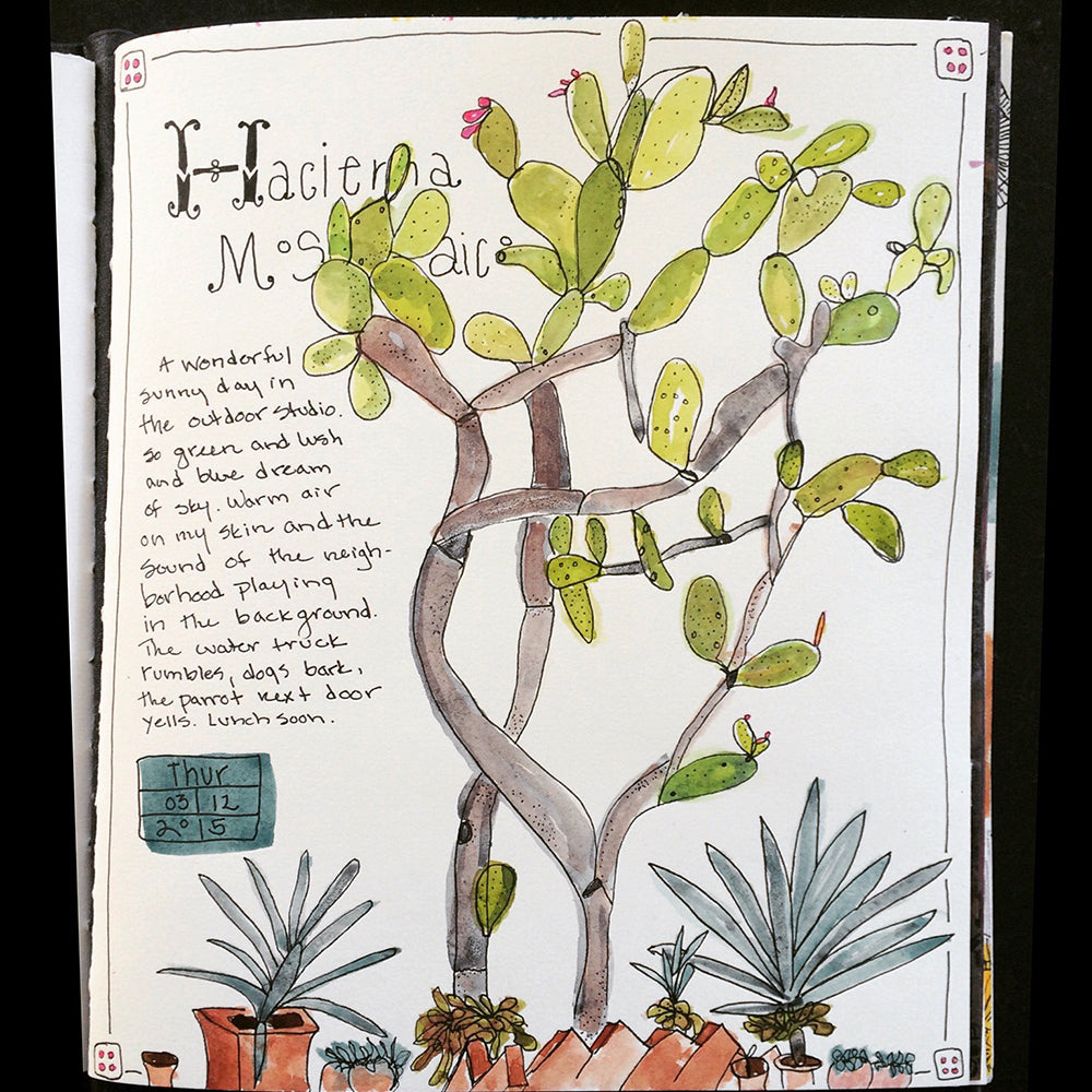 Travel Journaling, A-Z Class page detail with watercolor drawing and writing