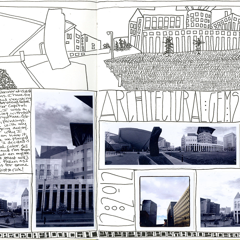 Travel Journaling, A-Z Class page detail with writing, drawing, and photos