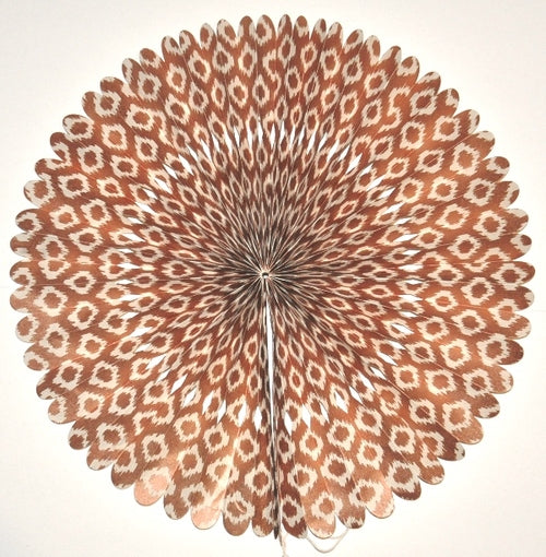 Handmade Lokta Paper Rosette- Ikat Copper on Cream- 16 Inch