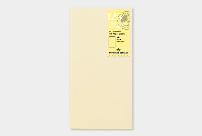 The TRAVELER'S notebook MD Cream Paper refill features smooth MD cream colored paper. 