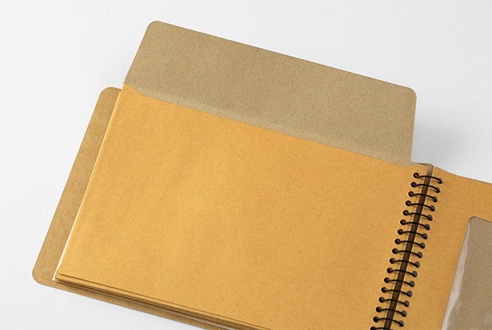 Midori Spiral Ring Window Envelope Notebook features are 12 pockets in MD manilla paper.
