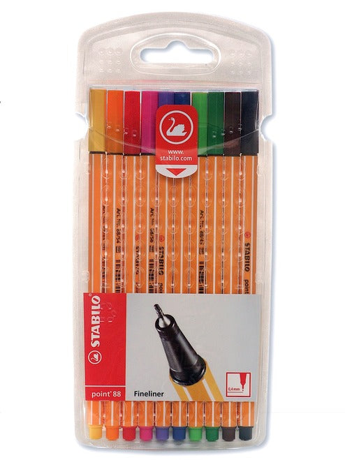 STABILO Point 88 Fineliner Pens- Wallet of 10 Colors