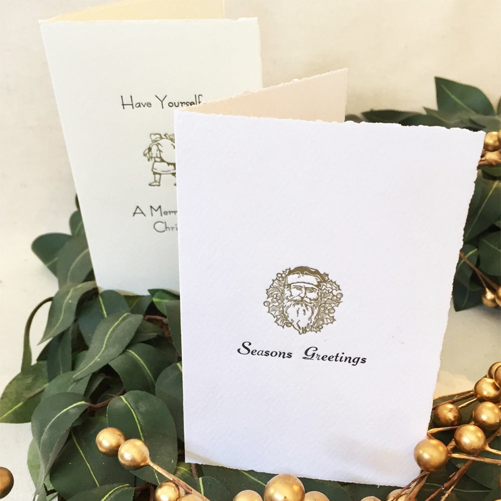 Letterpress – DIY Holiday Cards _ class samples "seasons Greetings"