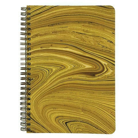 Yellow Marbled Make My Notebook spiral bound notebook using Fair Trade Certified, handmade marbled paper made by a rural women's cooperative in Bangladesh. 