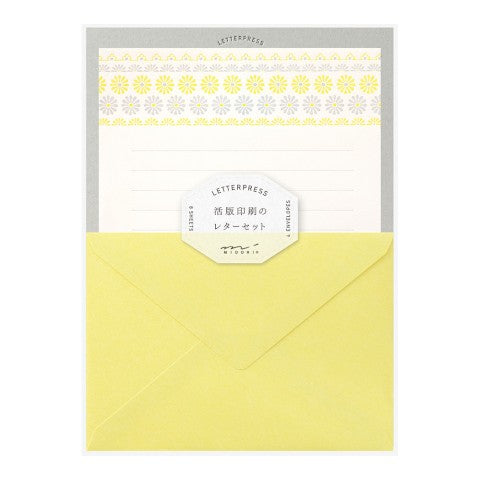 Midori Letterpress Yellow Flowers Letter Set