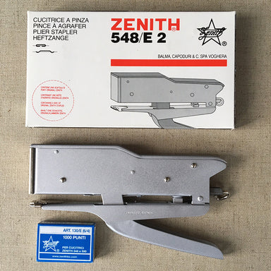 The Zenith 548E/ 2 Plier Stapler comes in a silver finish. Each stapler comes with one box of 1000, 4mm chisel point staples.